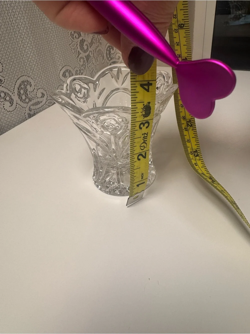 Vintage Princess House American Rose Pattern Glass Vase 3 1/2”x 3 3/4”